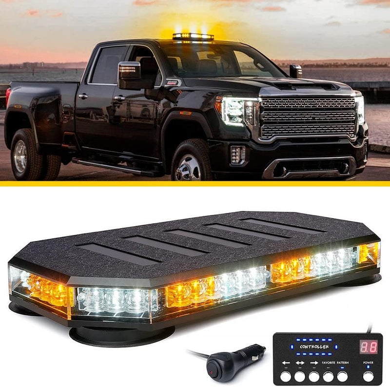 LUMENIX 42 LED Roof Top Strobe Beacon Light Bar Hazard Warning Emergency Flashing Plow Lights with Controller for Construction Vehicles Tow Trucks Postal Cars Snowplow Amber White (Patent Design) - Image 1